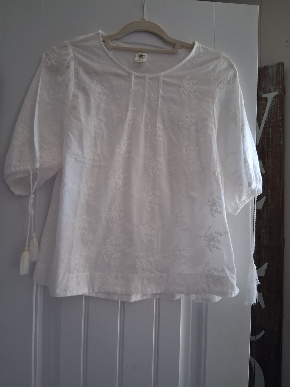 White Embroidered Peasant Blouse - Women Tops